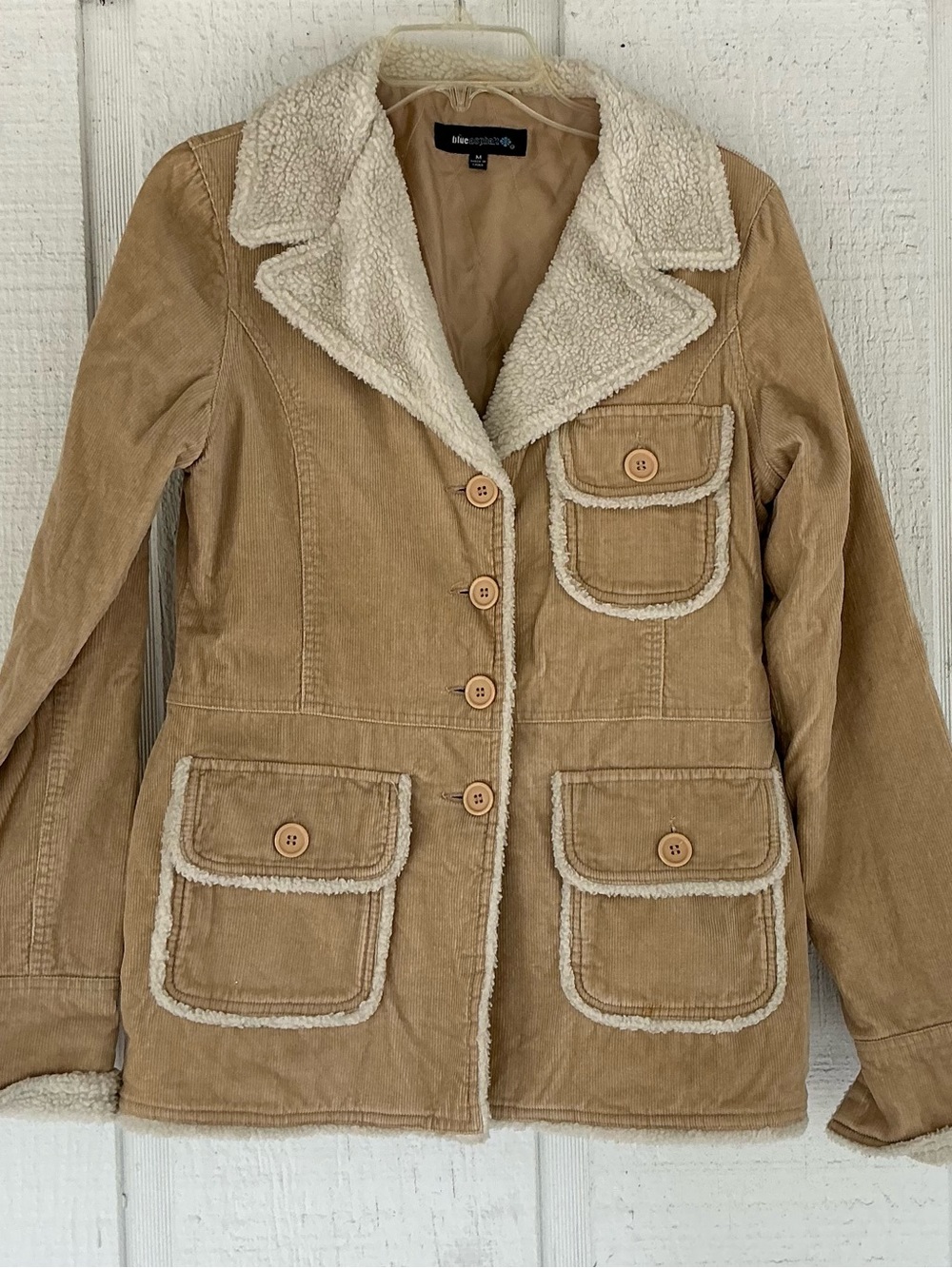 Blue Asphalt Tan Corduroy Teddy-Trim Jacket Size M